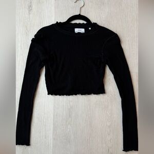 Joah brown scalloped cropped shirt